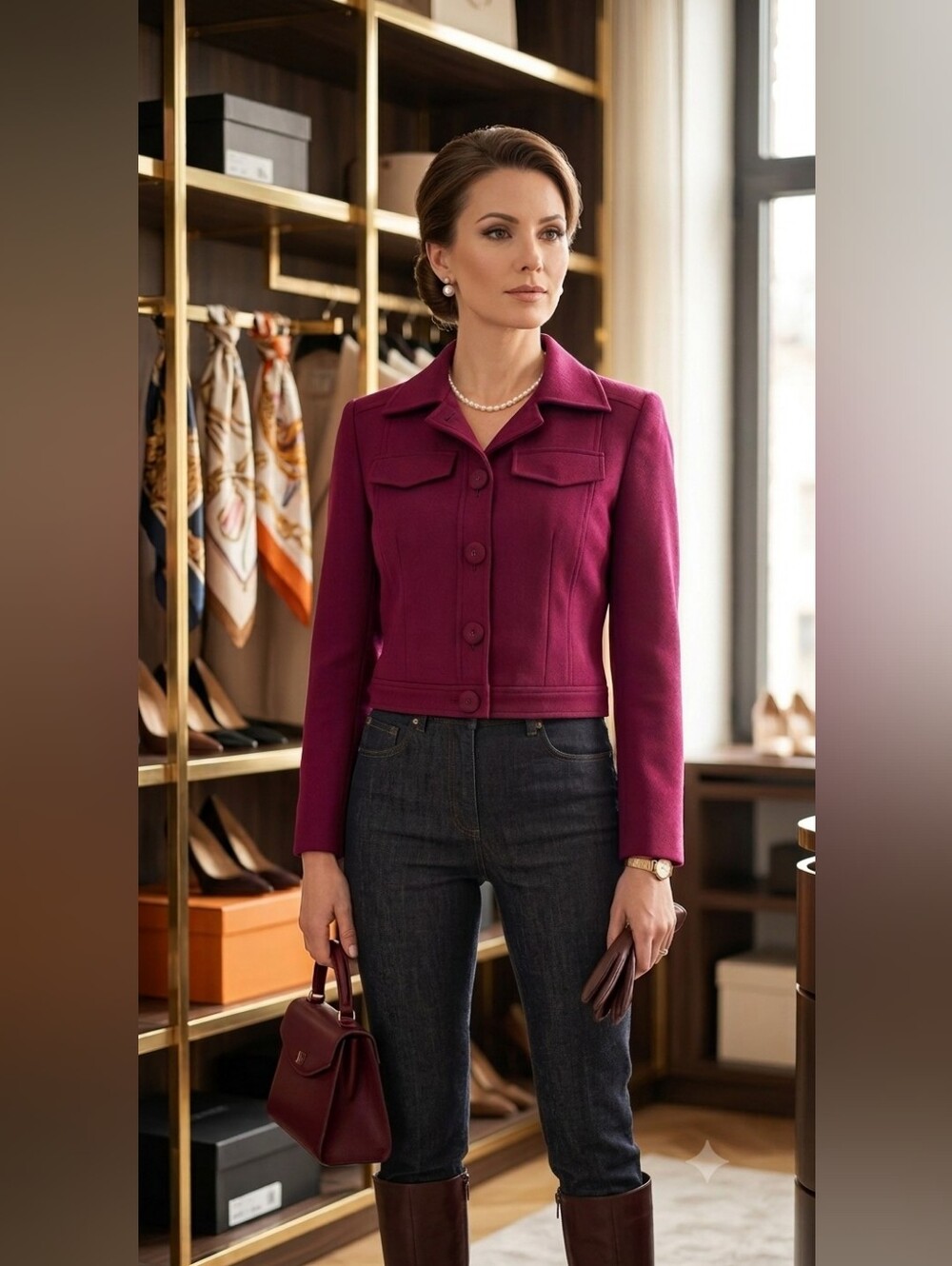 Nine West Magenta Cropped Button Blazer